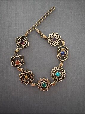 7 chakra stone Bracelet -yoga spiritual symbols healing stone mandala bronze